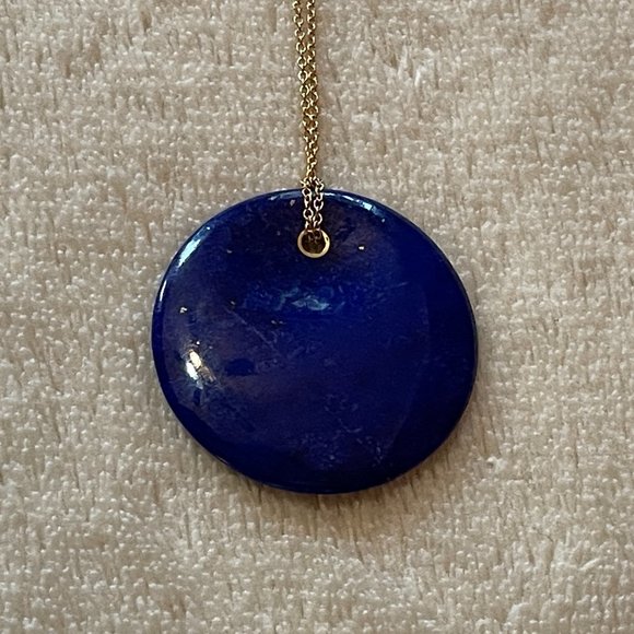 Rare TIFFANY & CO. x Elsa Peretti Lapis Lazuli Touchstone Disc 18k Necklace - Picture 3 of 9